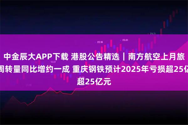 中金辰大APP下载 港股公告精选｜南方航空上月旅客周转量同比增约一成 重庆钢铁预计2025年亏损超25亿元