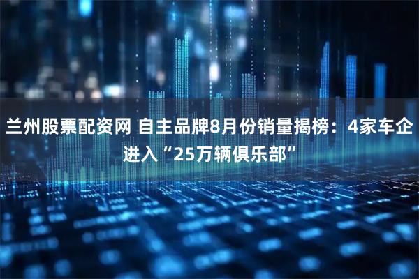 兰州股票配资网 自主品牌8月份销量揭榜:4家车企进入“25万辆俱乐部”